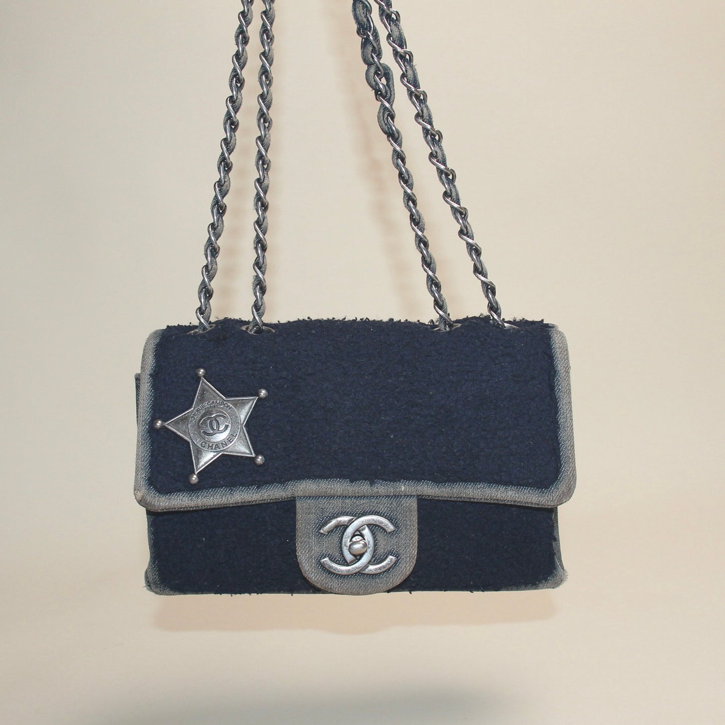 CHANEL DENIM SHERIFF'S STAR PARIS DALLAS FLAP BAG